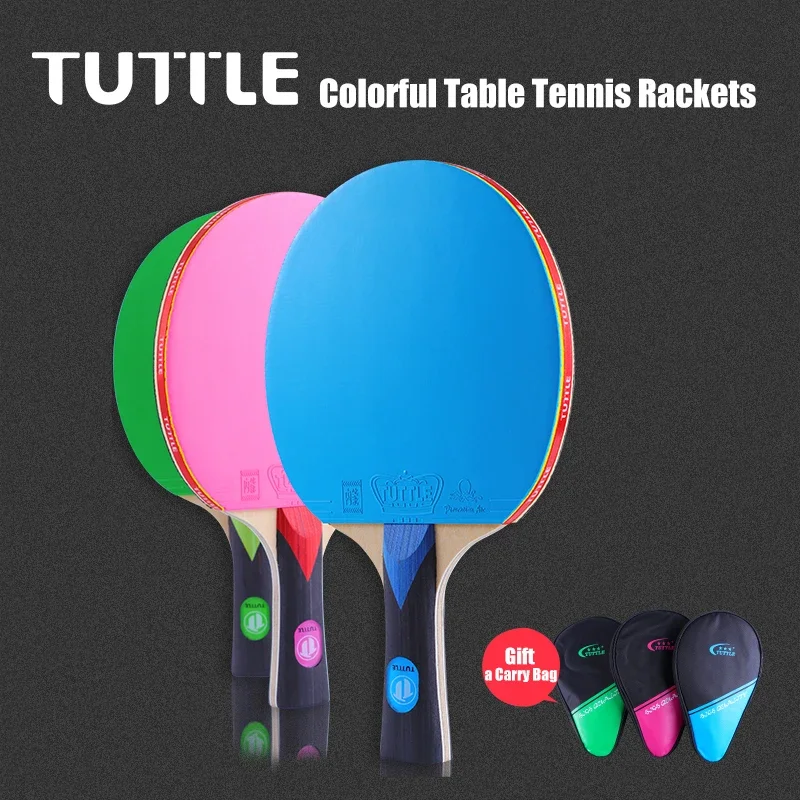 TUTTLE Table Tennis Single Racket 5 Wood + 2 Carbon Blade Double Sided Colorful Pips-in Rubber Ping Pong Paddle With Carry Bag