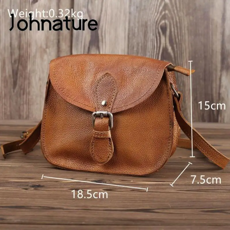 Johnature Simple Bag Genuine Leather All-match Women Shoulder Bags 2024 New Leisure Solid Color Cowhide Lady Small Messenger Bag