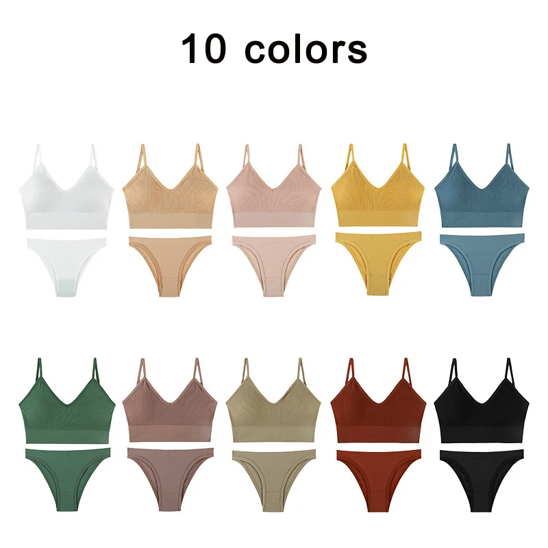 CINOON Women Seamless Bra Set Sexy Low Waist Panties Wire Free Bra Bralette Padded Lingerie Brassiere Soft Female Underwear Set