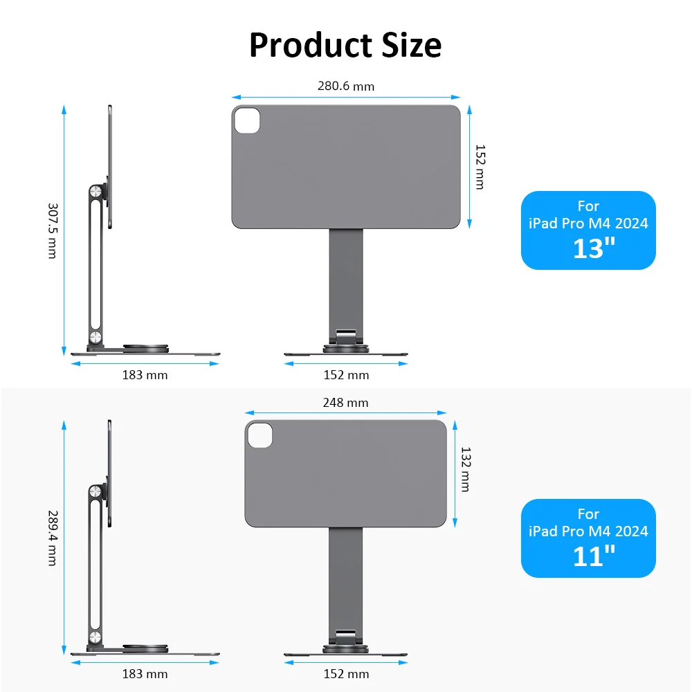 Imagem -05 - Suporte de Carregamento Magnético para Ipad Pro m4 2024 11 Polegadas 13 Polegadas Rotação de 360 Graus Suporte para Tablet Ajustável Aliado de Alumínio Dobrável