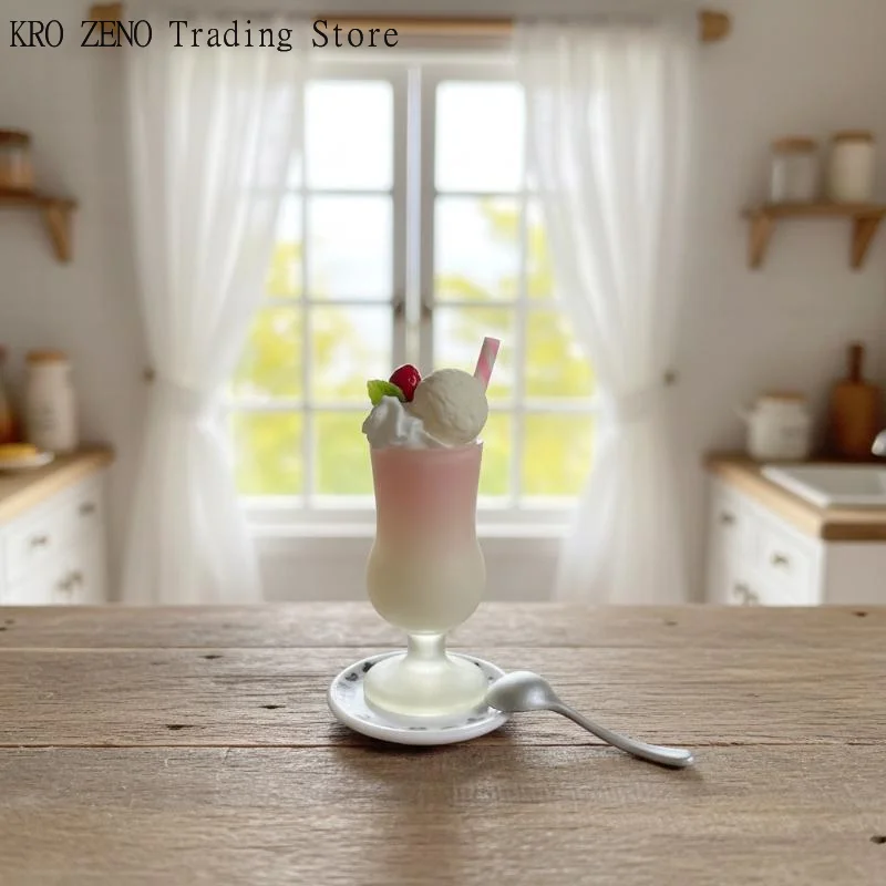 Comida en Miniatura para Casa de Muñecas, 1 Pieza, Modelo de Vaso de Helado con Batido de Fresa, Accesorios para Juego de Cocina de Juguete