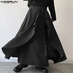 2023 Men Skirts Solid Color Button Ruffle Loose Fashion Casual Men Bottoms Personality Streetwear Skirts Trousers S-5XL INCERUN