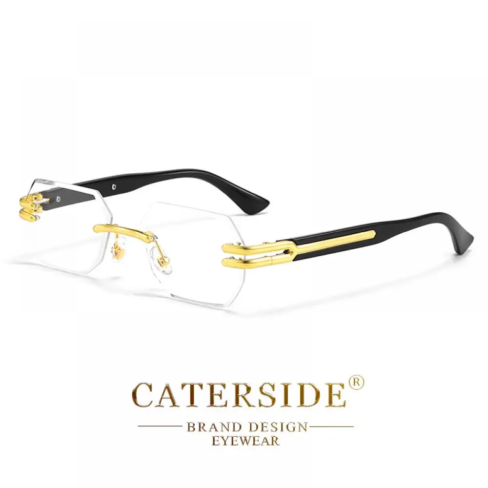 CATERSIDE Neue rahmenlose Sonnenbrille für Herren, modische polygonale Spiegellinsen mit Farbverlauf, Metallrahmen, Damen-Party-Sonnenbrille für den Außenbereich – Detail 29