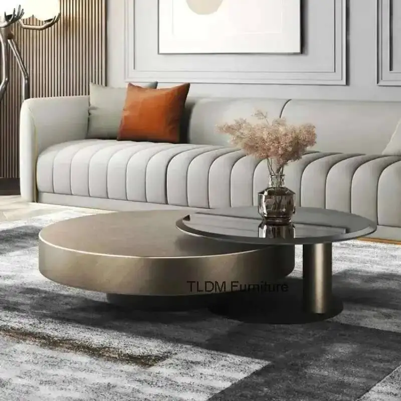 

Coffee Home Minimalist Luxury Tables Stainless Steel Designer Living Room Furniture Creative Italian Glass Round Side Table H