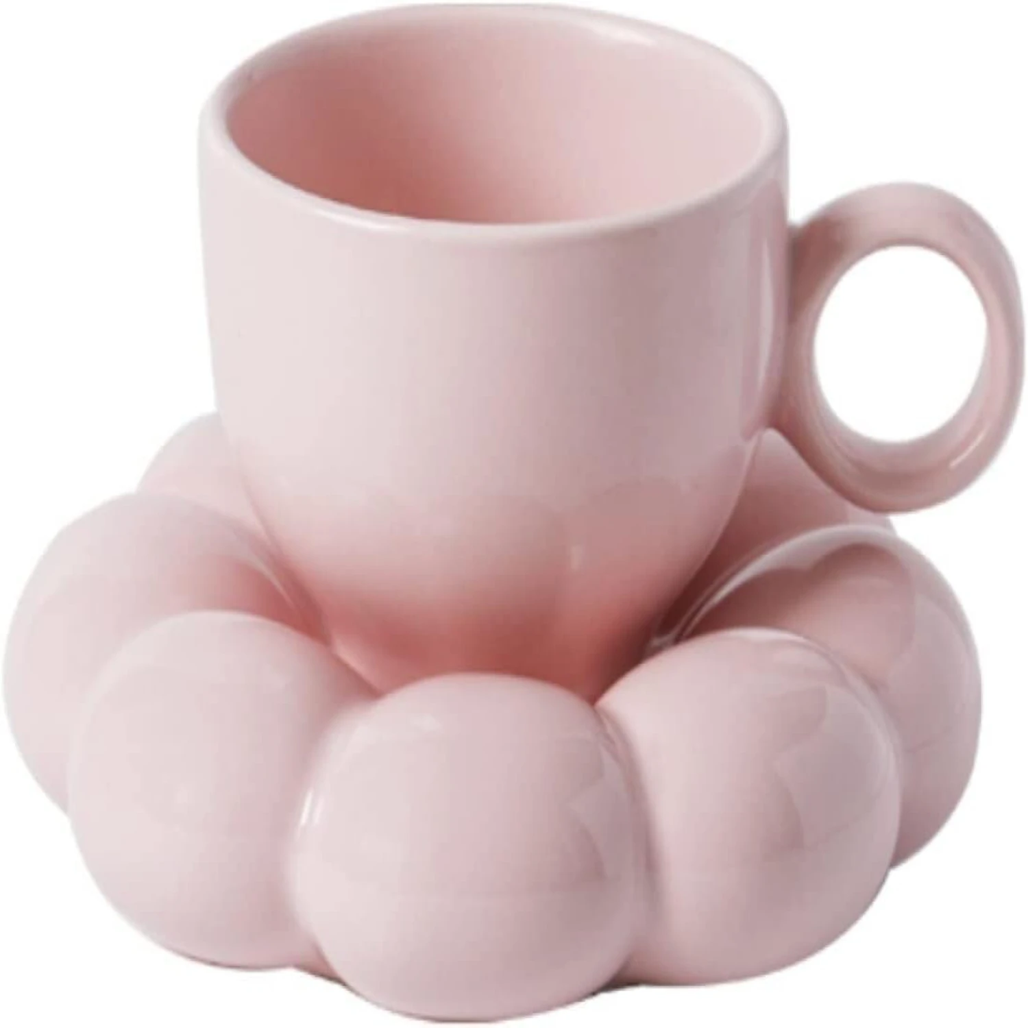 Pink Cloud Ceramic Tea Cup and Saucer Set - Elegant Pottery Coffee Mug Perfect for Office - Stunning Rose Cloud Ceramic Mugs - S