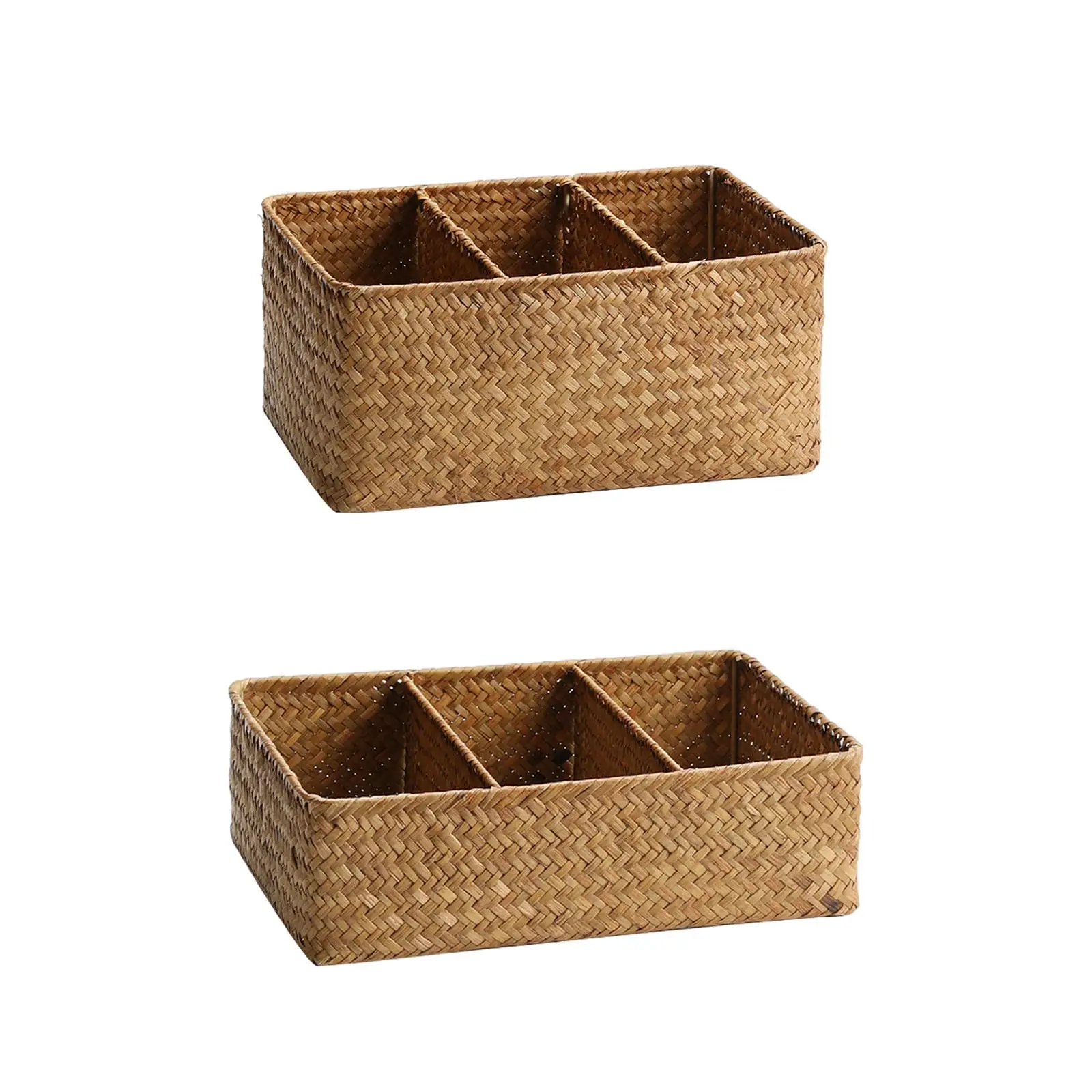 Wicker Storage Basket Picnic Basket Straw Rattan Basket Desk Organizer for Farmhouse Bedroom Countertop Living Room