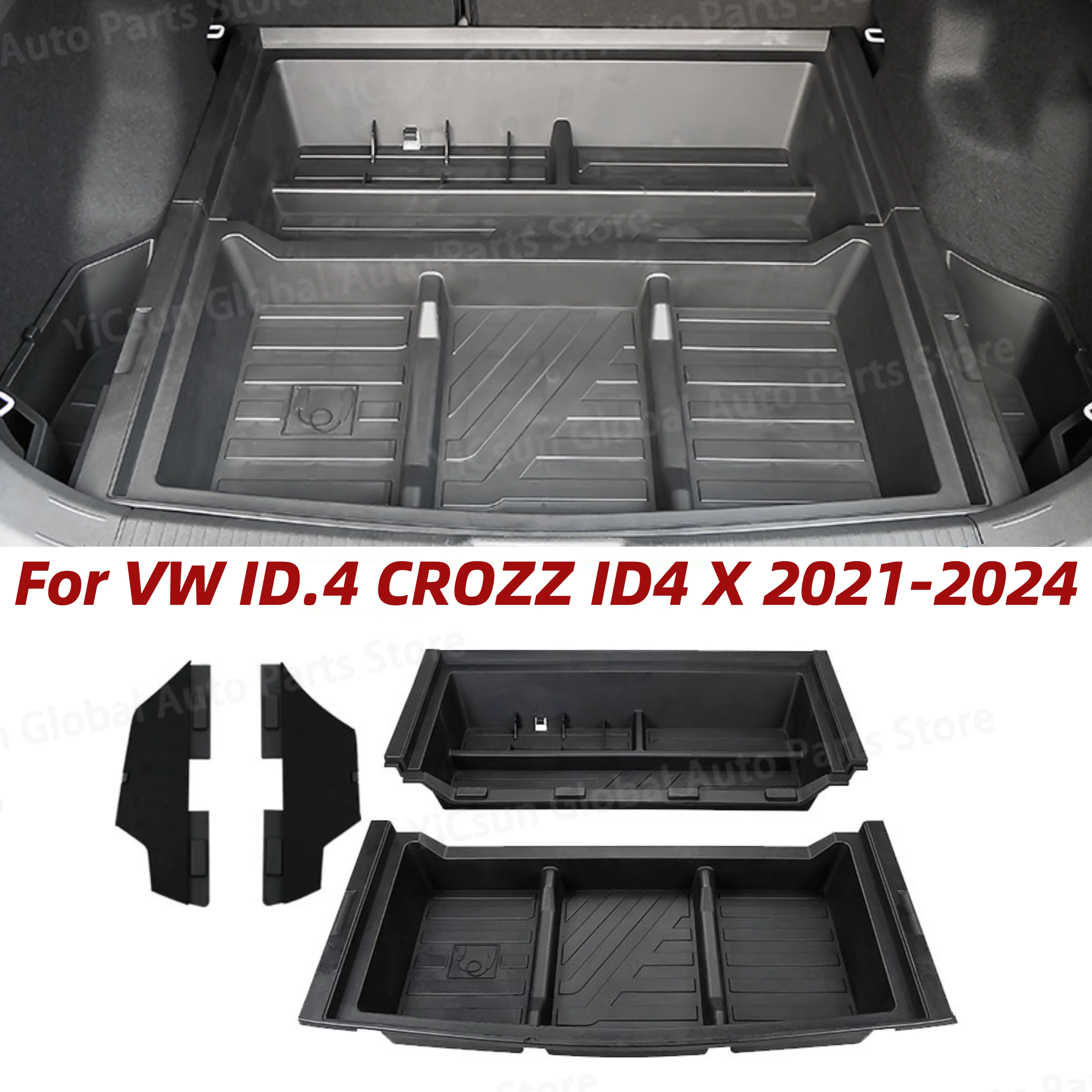 ABS Car Rear Trunk Bottom Storage Box Organizer For VW ID.4 CROZZ ID4 X 2024-2021 ID4 Cargo Storage Case Accessories