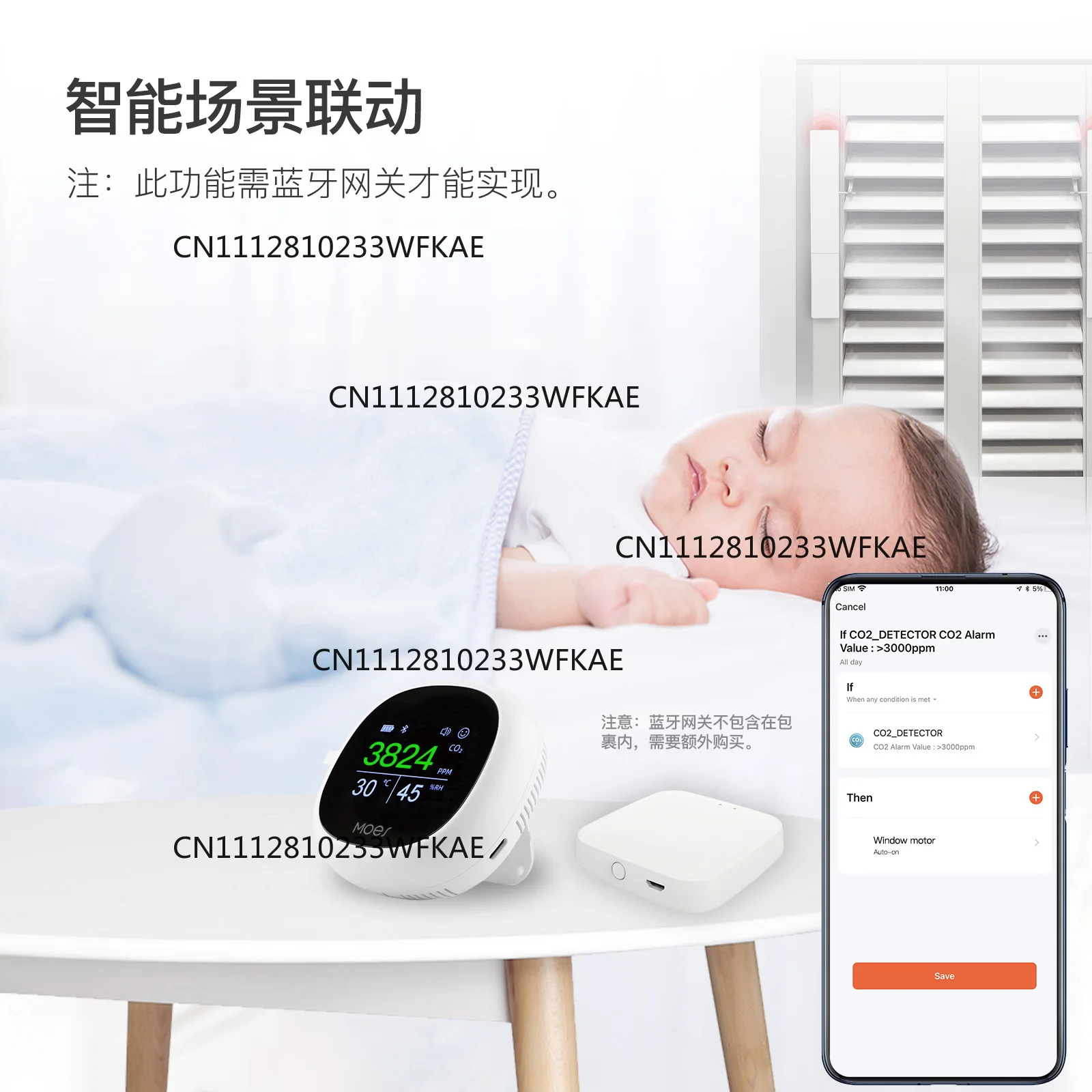 Smart Home Carbon Dioxide Thermohygrometer 3-in-1 Alarm App Remote Control Smart Air Box