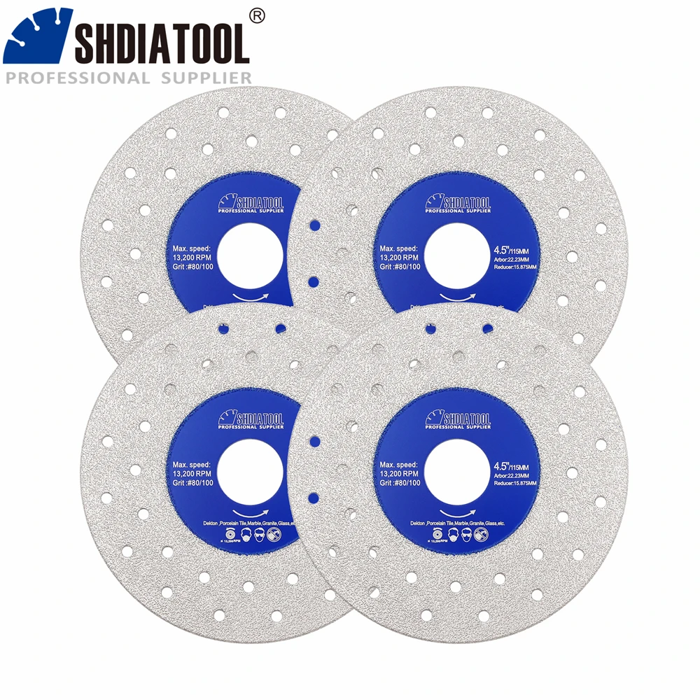 SHDIATOOL 4.5 بوصة روك طحن أسطوانة تقطيع 4 قطعة رقيقة جدا شفرة المنشار سيراميك الرخام الزجاج Dia115mm متعدد ثقب القرص لوحة