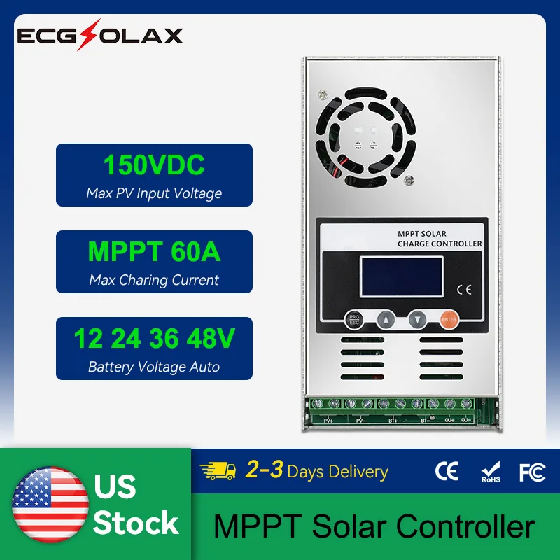

ECGSOLAX 60A MPPT Solar Charge Controller 12V 24V 36V 48V Battery Charging Controller 60A Solar Controller LCD Max PV 150VDC