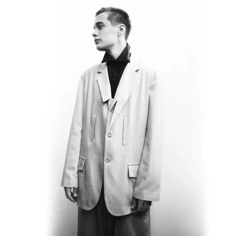 

YOJI OOAK exclusive silk-plaster grey pure men's casual fashion suit