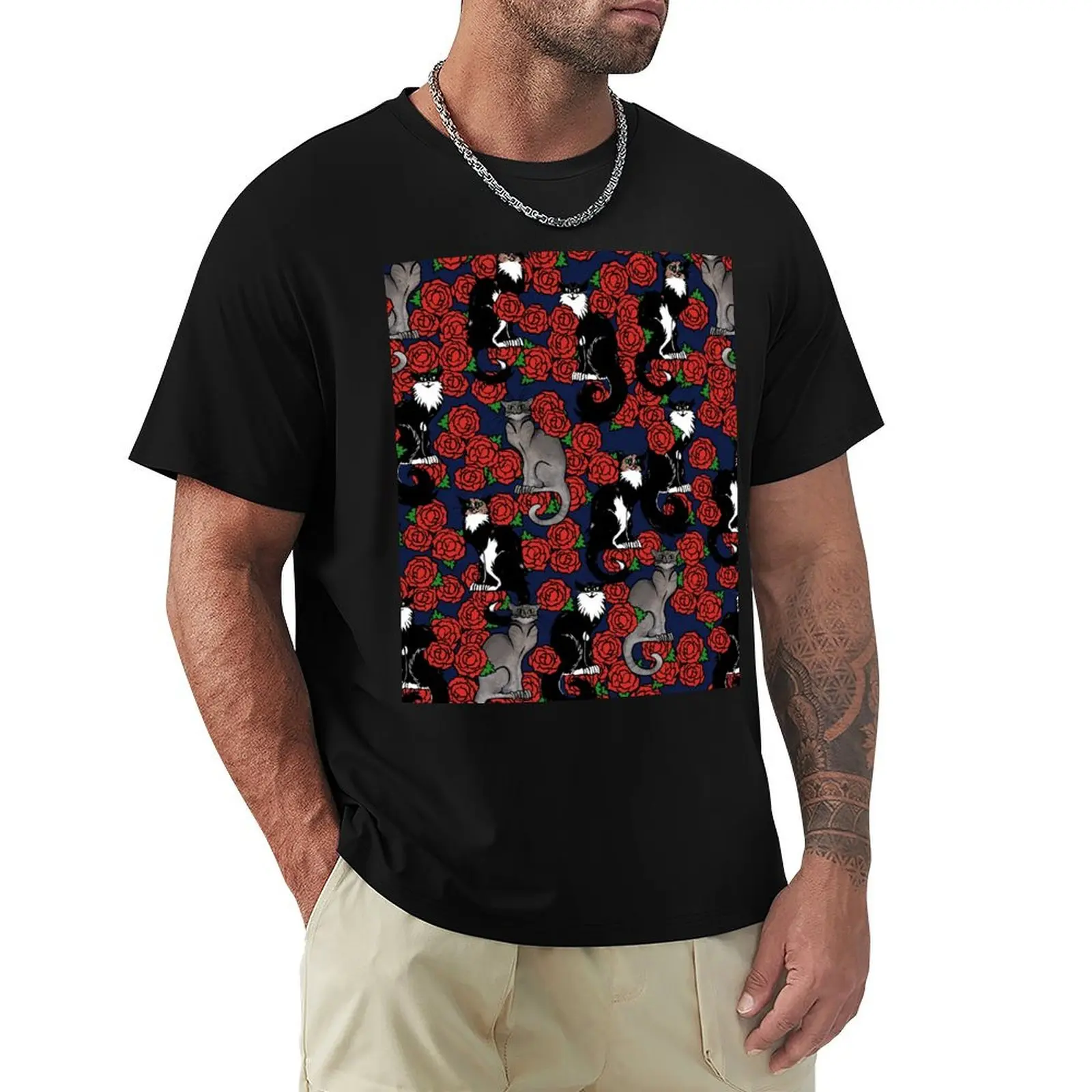 Camiseta Deportiva de Manga Corta de Secado Rápido Cats and Roses Le Chat Noir Calico
