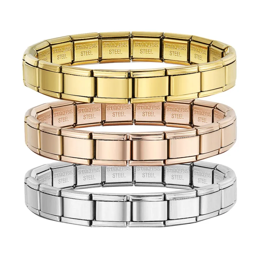 9mm Breite italienische Charm Armband Mode Edelstahl Armreif elastische Glieder kette hochwertige Fabrik DIY