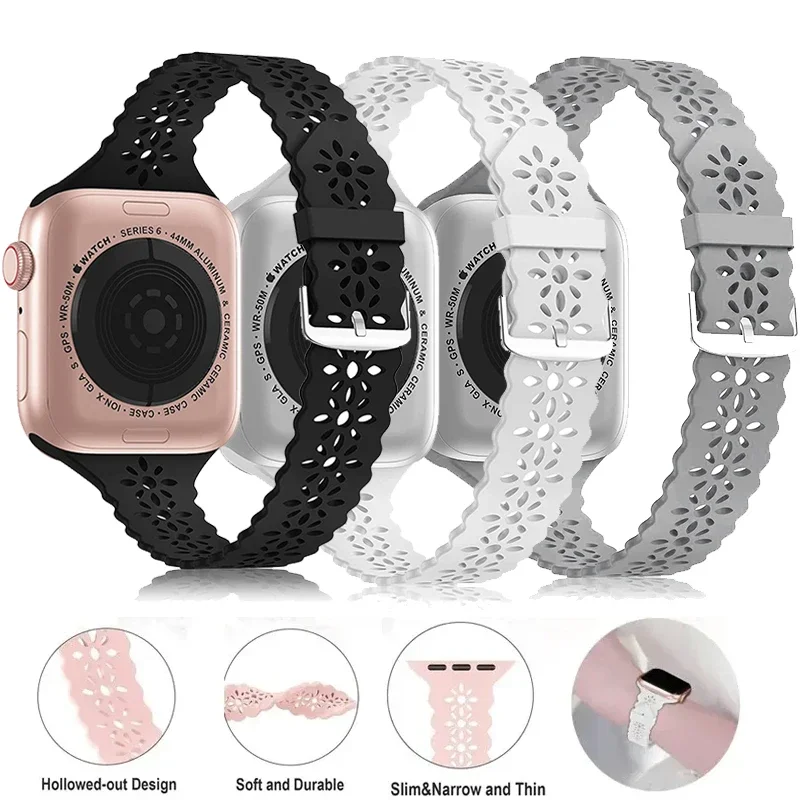 Silicone Strap for Apple Watch Band 41mm 45 38 40 42 44 46 49mm Breathable Bracelet iWatch Series Ultra 12 11 10 9 8 7 SE 6 5 4