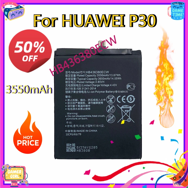 

3550mAh HB436380ECW Battery for HUAWEI P30 ELE-L09 ELE-L29 ELE-AL00 ELE-TL00 Mobile Phone
