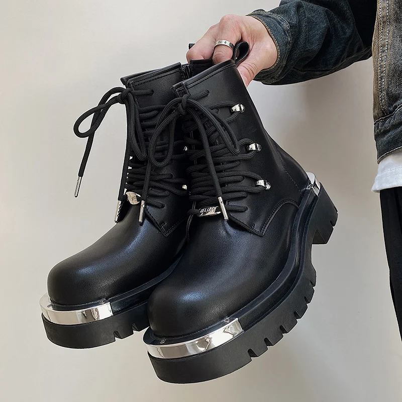 New Original Style Men\'s Platform Boots Fashion Height Increasing Leather Boots Men Designer Derby Shoes Street Men Chunky Boots