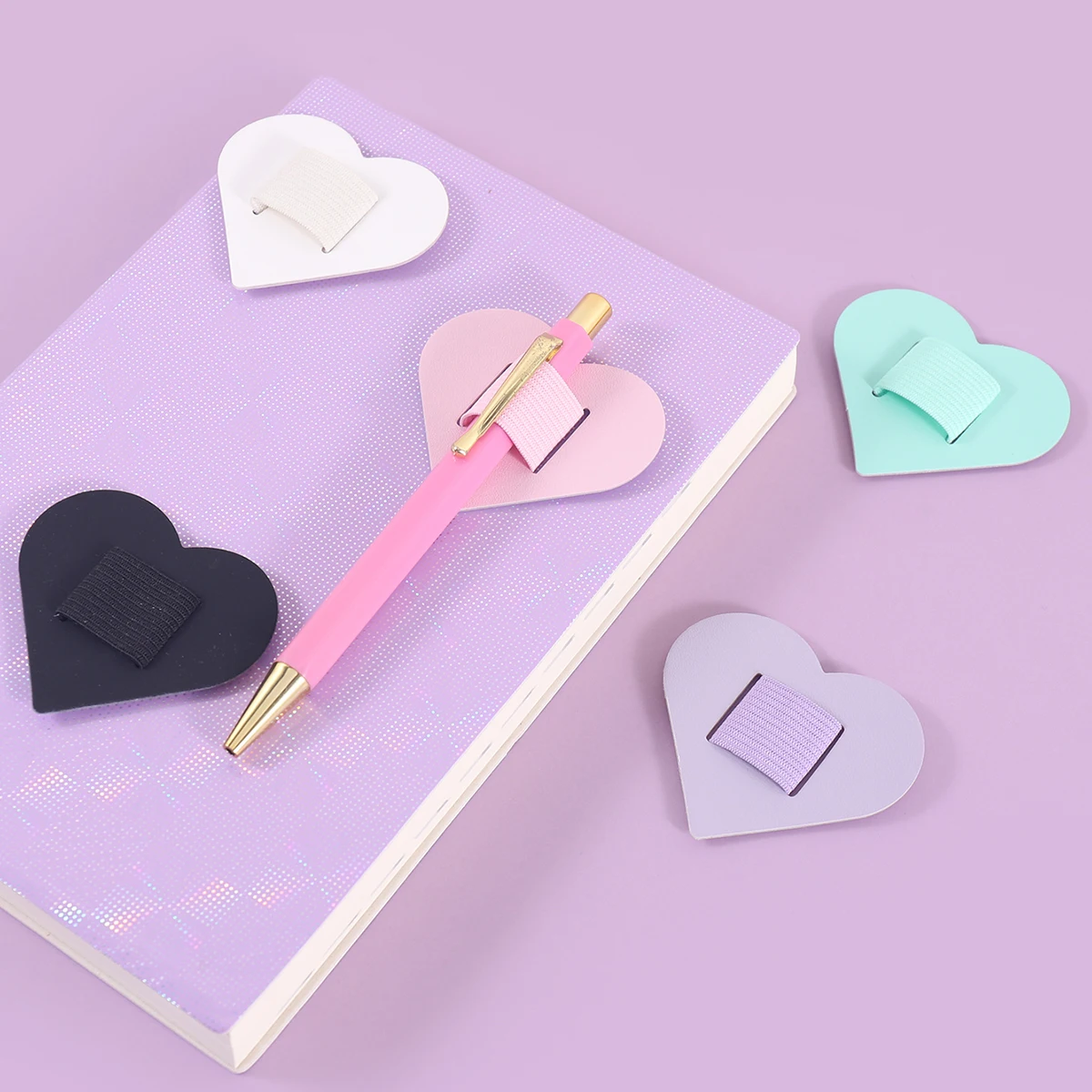 

Self-Adhesive Heart Pen Clip Holder for Notebook, Elastic Loop Pen Holder for Journal Planner Tablet Case, Leather Pen Clip