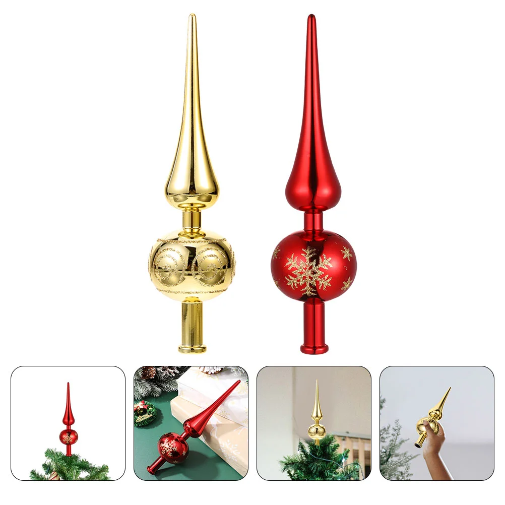 2 Pcs Christmas Tree Top Star Xmas Treetop Finial Toppers Holiday Decor Ornament Spherical Painted