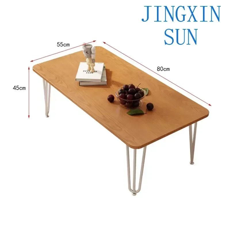 ins Nordic living room small apartment coffee table Japanese iron foot living room simple table rectangular pure solid wood tea