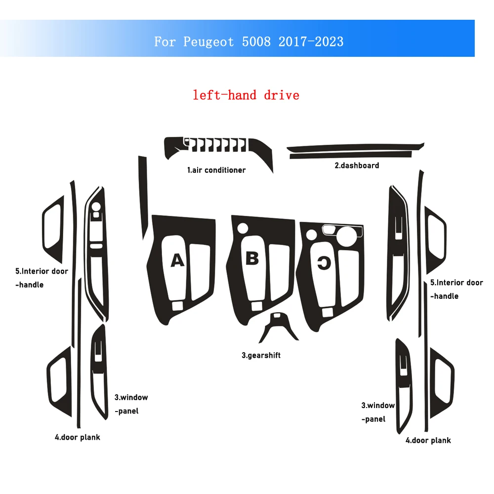 

Carbon Fiber For Peugeot 5008 2017-2023 Car Film Interior Sticker Center Console Gear Dashboard Door Handle Lift Panel