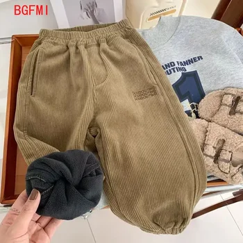 Boys Velvet Trousers 6 2-10Y Boys' One-piece Velvet Pants for Winter Warmth Leg Binding Pants Children's Corduroy Elastic Soft and Thick Casual Pants 6