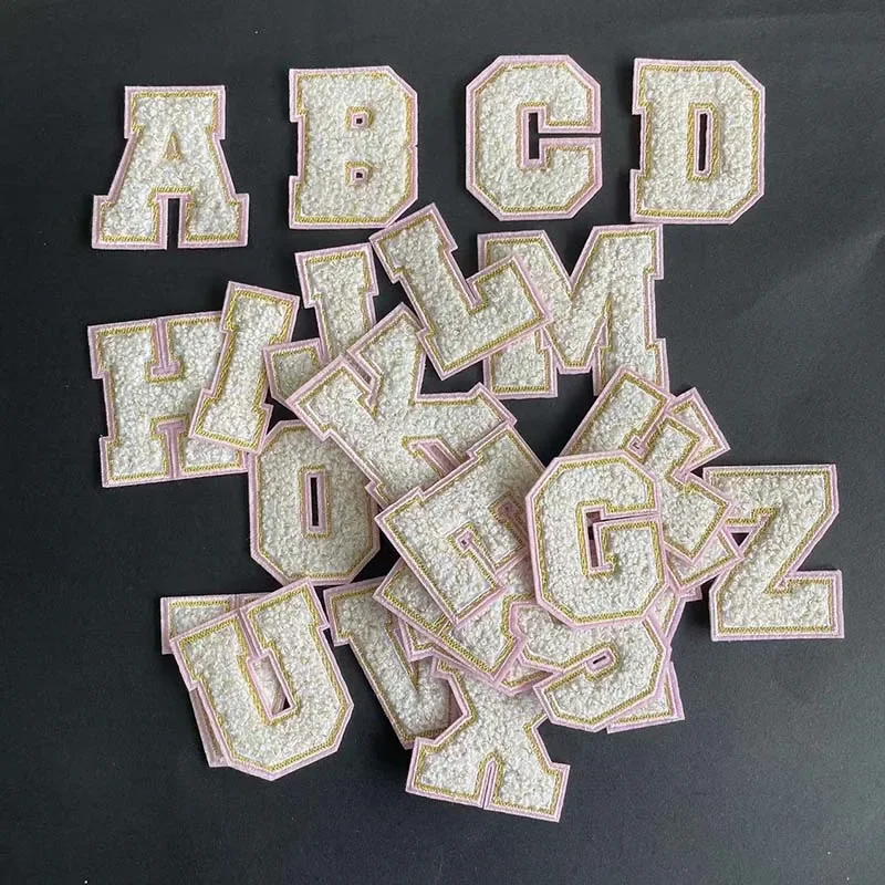 White A~Z Alphabet Letters,0~9 Numbers Chenille Patches Thermocollant,Embroidery Applique Iron On Patch,Transfer Clothes Sticker