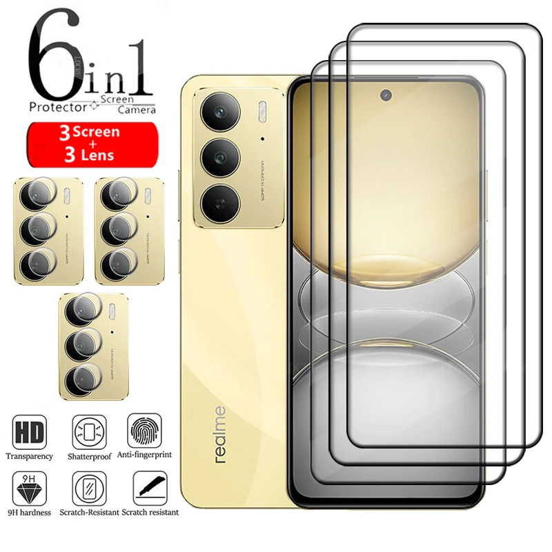 

6-in-1 For Realme C75 Glass For OPPO Realme C75 Tempered Glass Full Cover Glue HD 9H Screen Protector Realme C75 C 75 Lens Glass