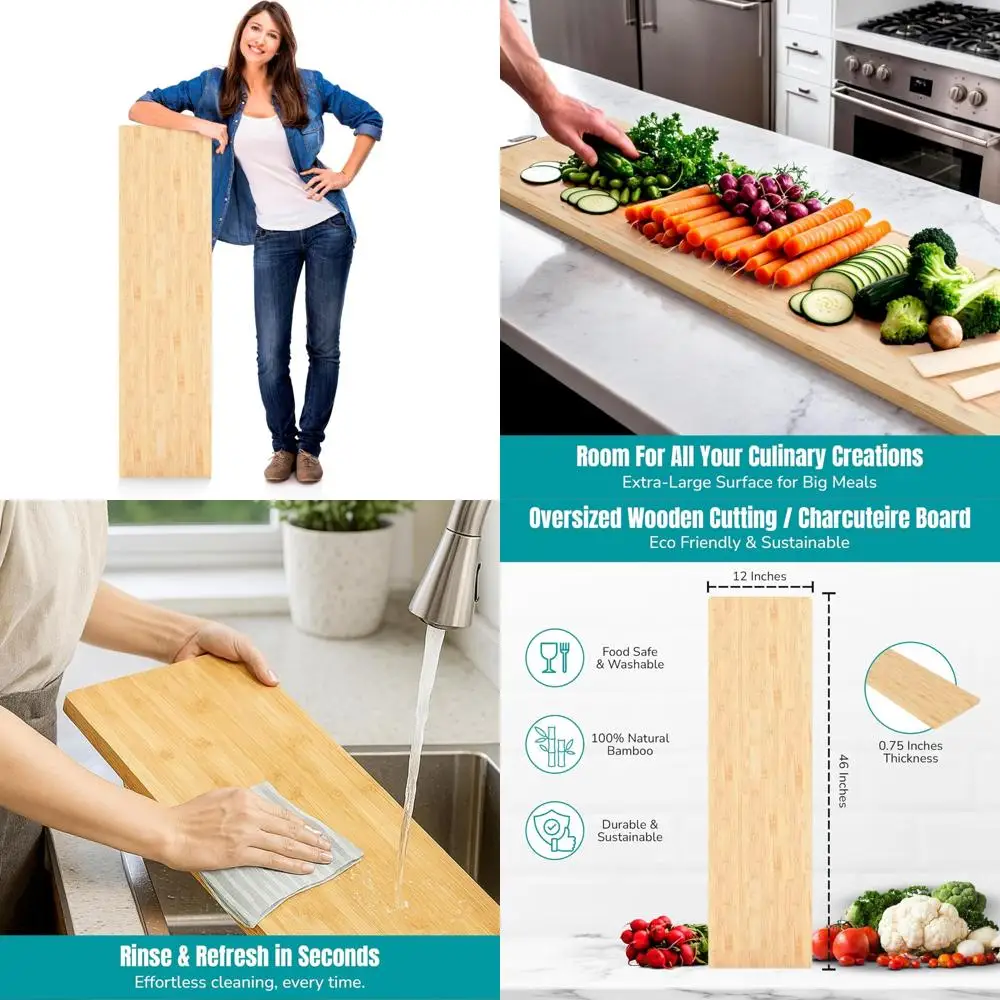 

Large Bamboo Cutting Board 46x12 Inches - Ideal for Kitchen Use, Charcuterie Boards, Cheese Platters, and More