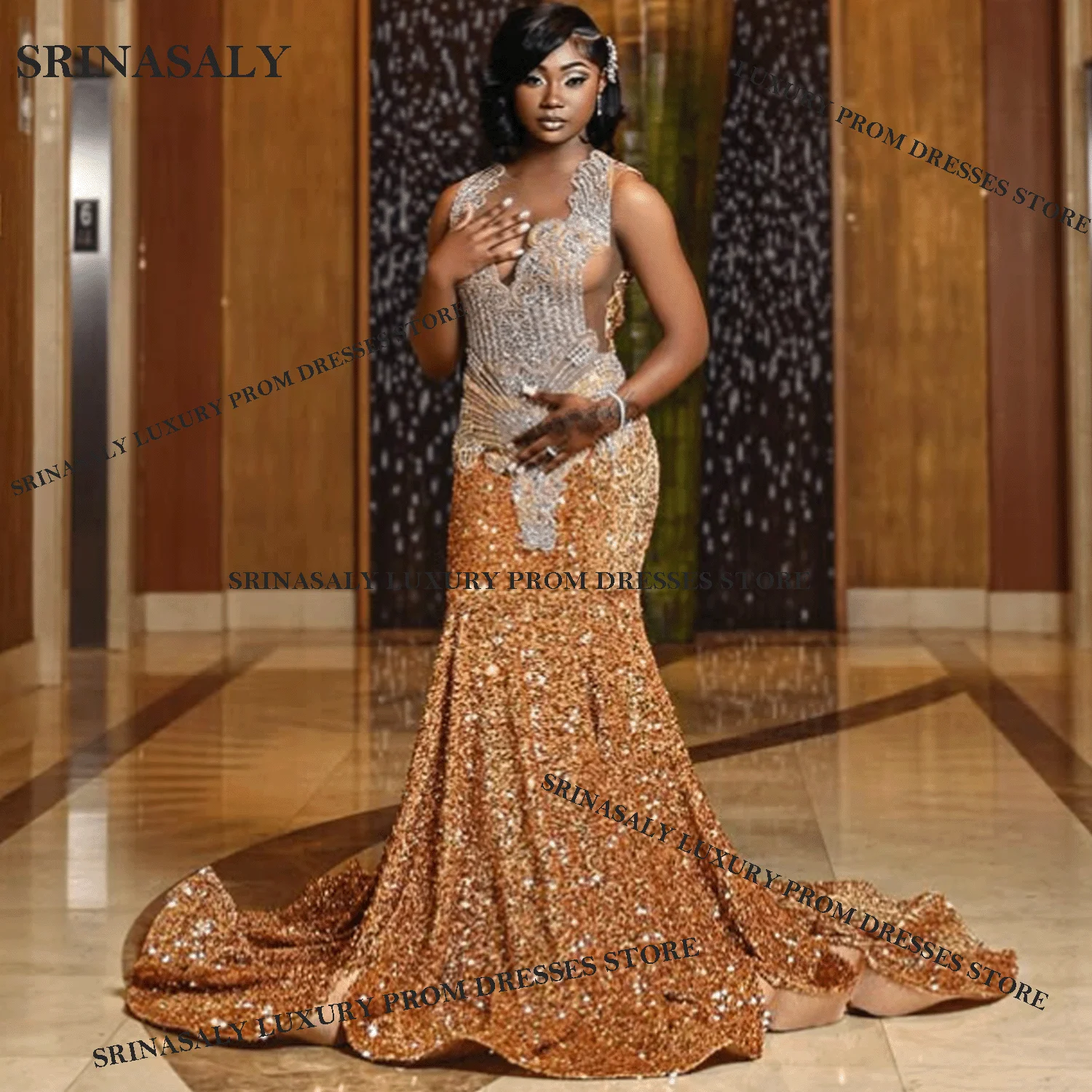 Abiti da ballo lunghi a sirena personalizzati per ragazze Perline di cristallo Abito da sera squisito Robe Diamond Formal 2025 abiti da gala