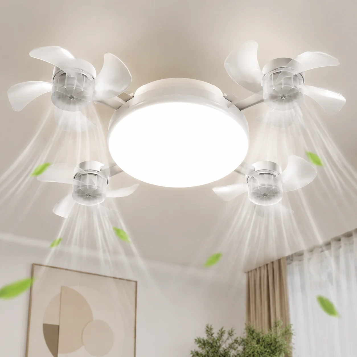 Silent Drone Design Ceiling Fan Light E27 with Remote Control Dimmable 3-Color LED for Living Room Bedroom