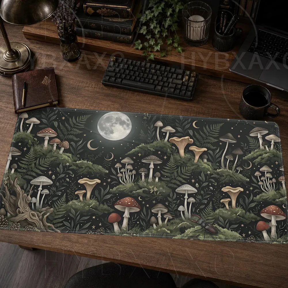 80x40 Gothic Mushroom Forest Mouse Pad Dark Cottagecore HD Print Extended Gaming Keyboard Mats Large Celestial Moon Desk mat