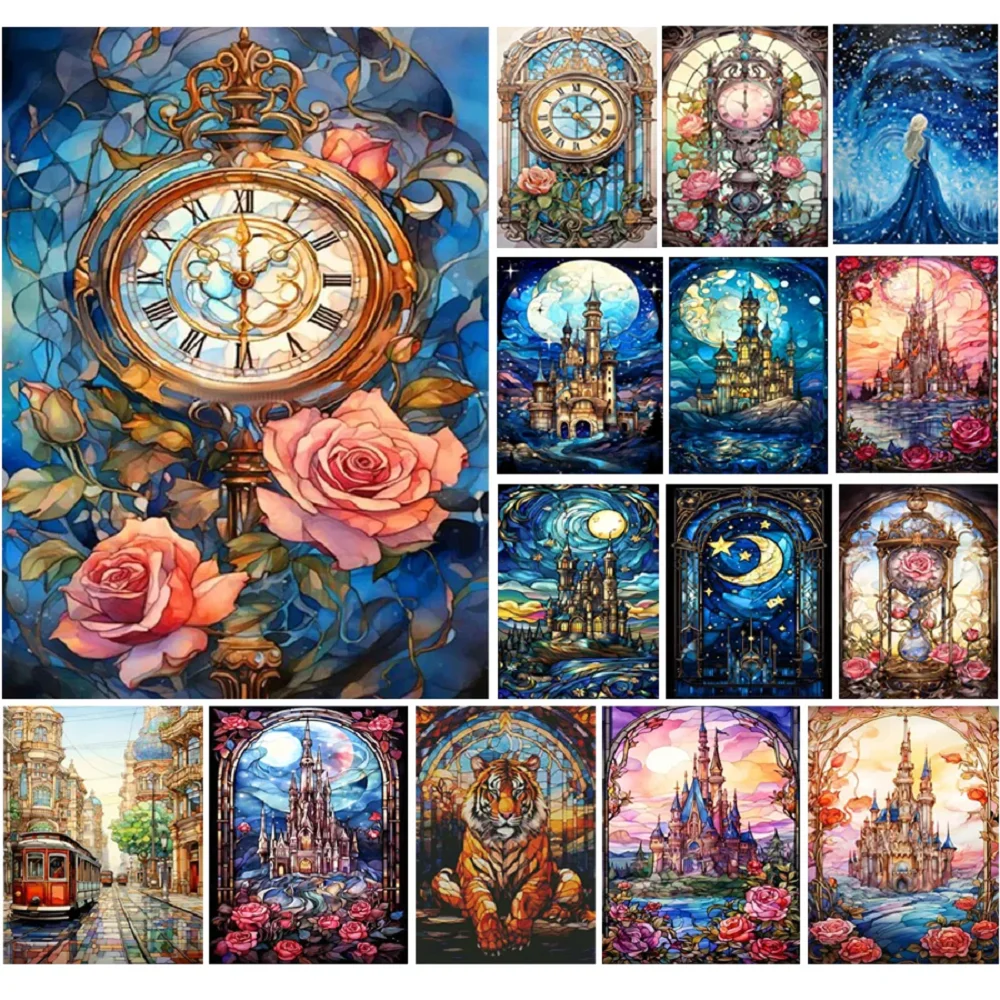 5d fai da te pittura diamante città orologio castello arte paesaggio immagine diamante pieno mosaico ricamo punto croce kit decorazioni per la casa