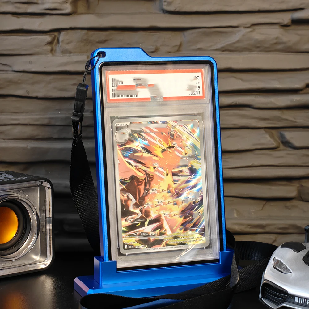 Graded Card Slab Metal Case For PSA 35PT with Landyard, PTCG Trading Card Magnetic Protector For Outdoor Display and Carring
