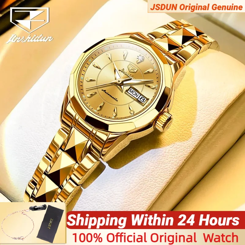 JSDUN Automatic Watch for Women Tungsten Steel Strap Sapphire Crystal Mirror Luxury Elegant Ladies Watches Waterproof Wristwatch
