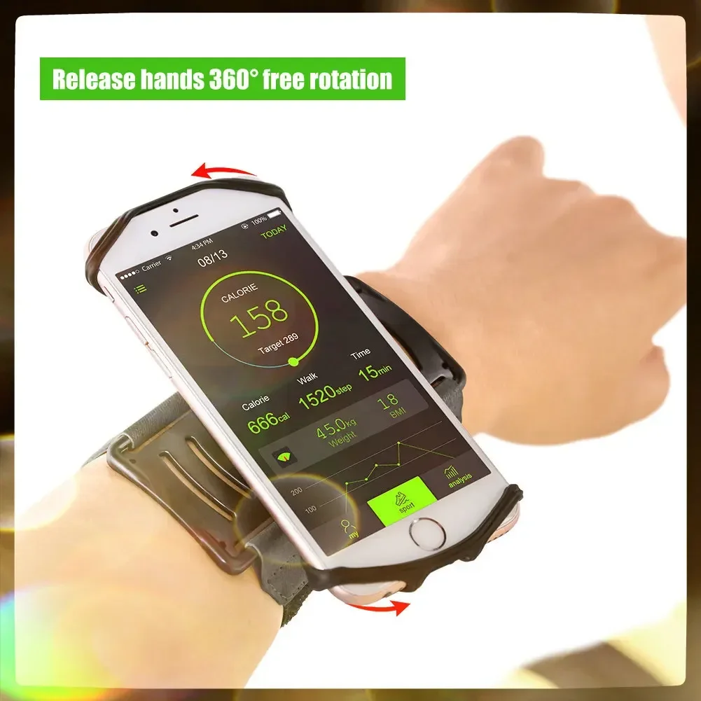 360° Rotatable Wristband Phone Holder for 4-6.5 Inch Smartphones Running Bag Hiking Biking Running Equipment Sports Armband