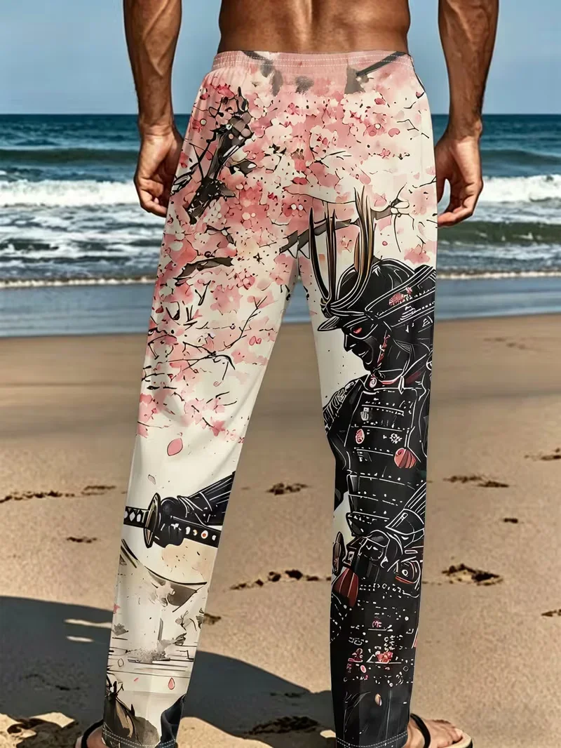 Japanese Samurai Cherry Blossom Oriental 3D Printed Wide Leg Pants Unisex Drawstring Loose Streetwear Vintage Aesthetic Casual