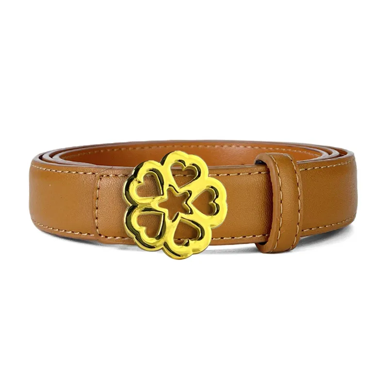 new Women's Flower Belt Versatile Retro Bronze Buckle Cowhide  Belt Simple and Elegant Decorative Dress Suit Apparel Accessories