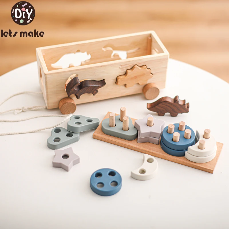 

Montessori Toy Wooden Building Blocks Early Learning Educational Toy Dinosaur ​Shape Matching Intelligence Toy Car Children Gift