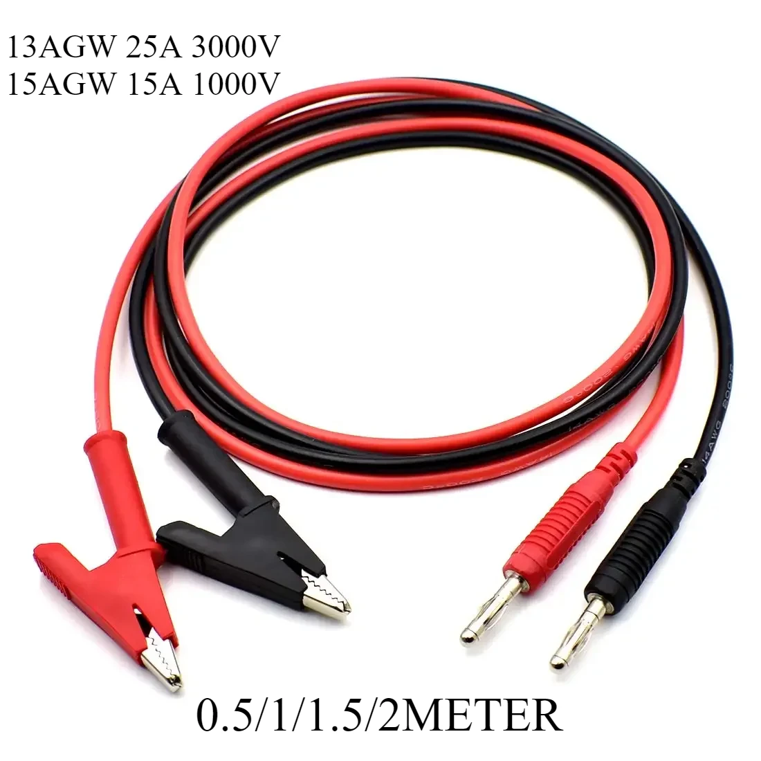 

2Pcs 4mm Banana Plug to Alligator Clip Test Lead Wire Cable Set 13/15AWG for Multimeter Oscilloscope 3Feet