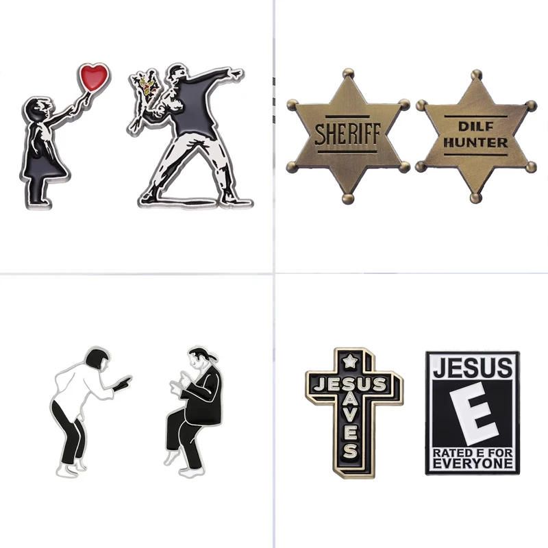 

2 Pieces Set Punk Scream Ghost Enamel Pin Animal Brooch Drinking Juice Dragon Badge Black White Cat Whale Jewelry Gift