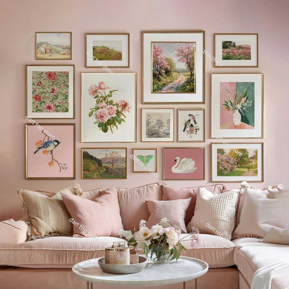 Cottage Gallery Wall Art Vintage Eclectic Prints Canvas Poster Prints Home Bedroom Living Room Decoration Spring Summer Gifts