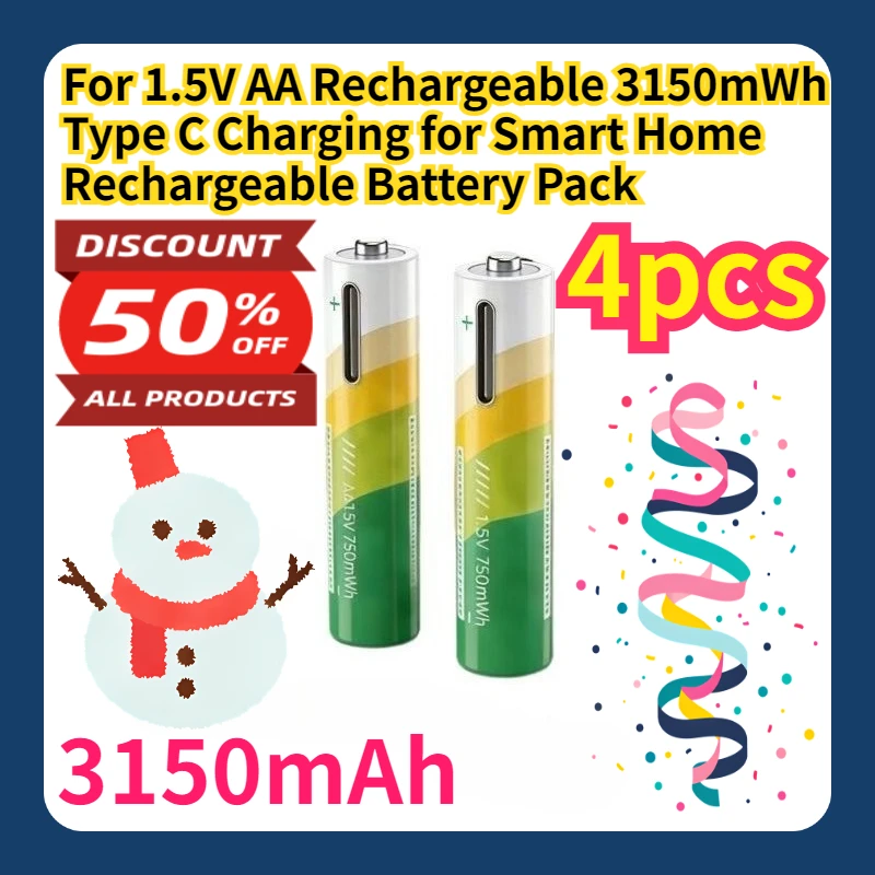 For 1.5V AA Rechargeable 3150mWh Type C Charging for Smart Home Rechargeable Battery Pack