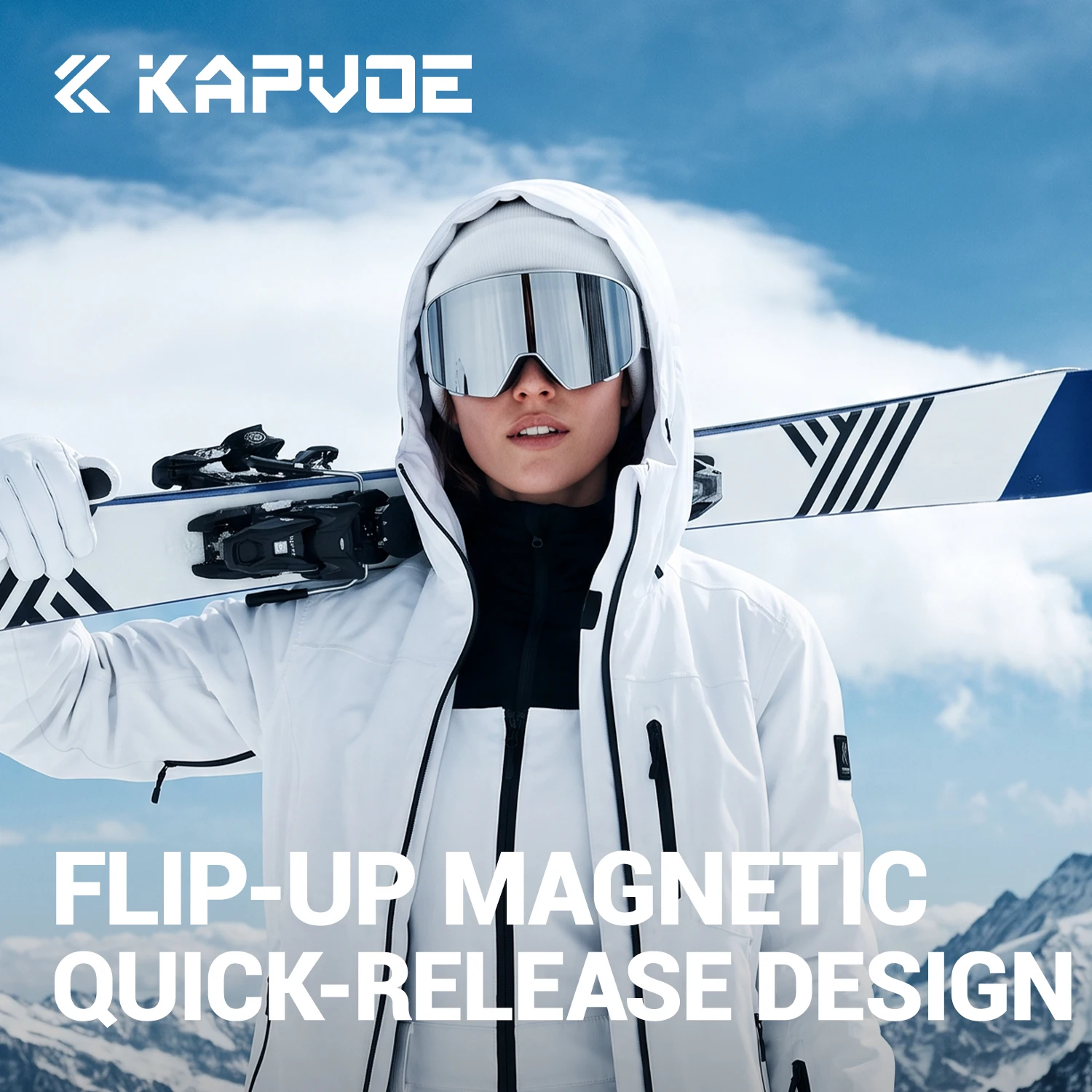 KAPVOE OTG Men Women Double Layers Anti-Fog Ski Goggles Snowmobile Eyewear Snow Snowboard Glasses with Magnetic Flip-top Lenses