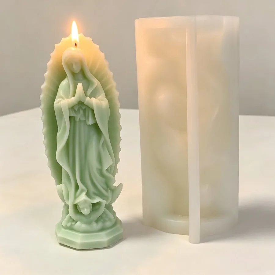 DIY-Gebetsmädchen-Porträt-Silikon-Kerzenform, 3D-Jungfrau-Maria-Statue Kunstharz-Gips-Zement-Seifenform, Geschenke für Zuhause