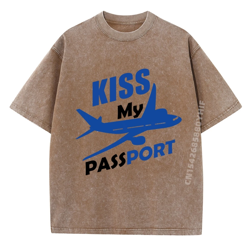 

Забавная рубашка для путешествий, пустая футболка с юмором «Поцелуй моего паспорта», мужская стираная рубашка из 100% хлопка, семейная рубашка