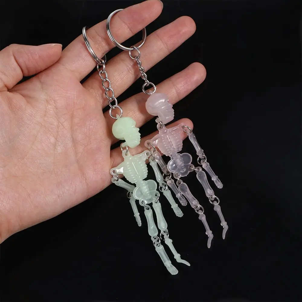 Luminous Skull Keychain Car Keyring Multi-jointed Skeleton Gothic Horror Pendant Halloween Ghost Head Jewelry Couple Gift