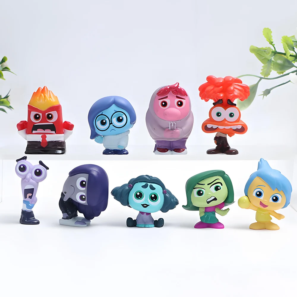 9 Pcs/Set New Inside Out 2 Action Figure Toy Sadness Joy Anger Disgust Fear Model Doll Cake Decorative Desk Ornament Kids Gift