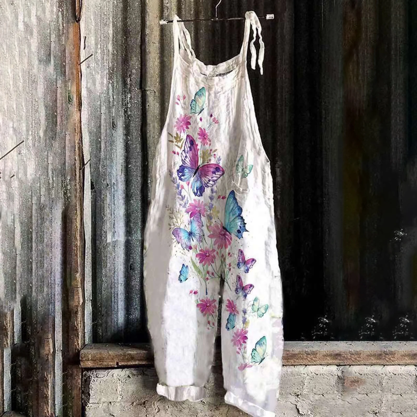 Práctico mameluco para mujer, ropa de calle, holgado, informal, Vintage, estampado Floral, monos elegantes para mujer, mono de verano respetuoso con la piel