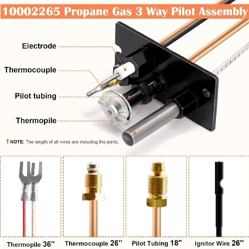 For Fireplace Fryer 10002265 Propane Natural Gas 3 Way SIT Pilot Assembly with Thermopile Replacement for HHT Pilot Assembly