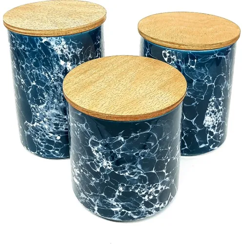 Dolmabahe Marble Pattern Triple Ceramic Jar Navy Blue Color